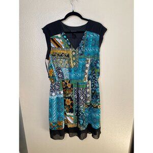 En Focus Womens 16W Mixed Print Sleeveless Dress V-Neck Polyester Summer Casual